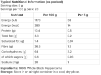 course black pepper nutrition information GUDGU Crushed Black Peppercorns 100g